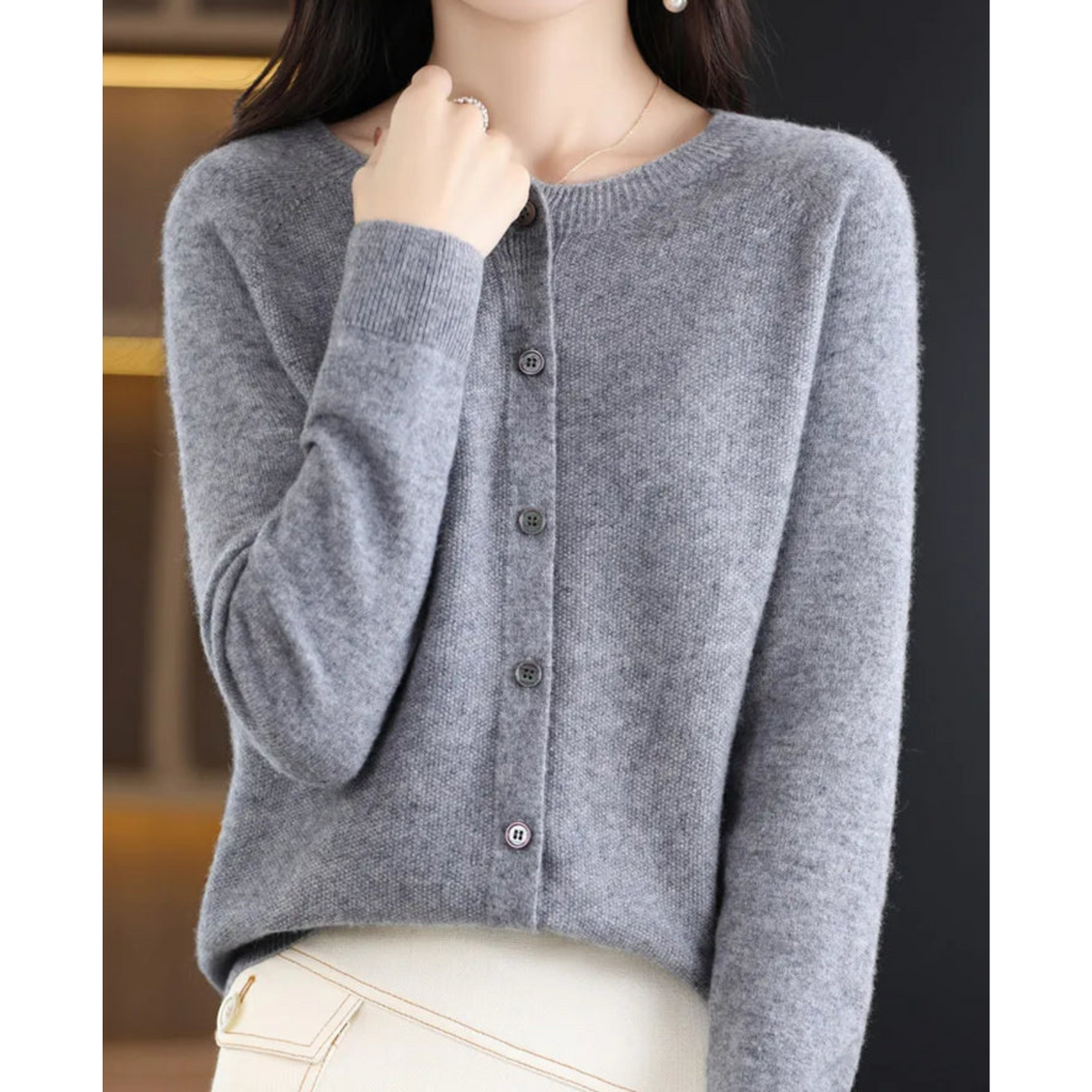 Cardigan Elegante | Lana Merino e Cashmere con Girocollo