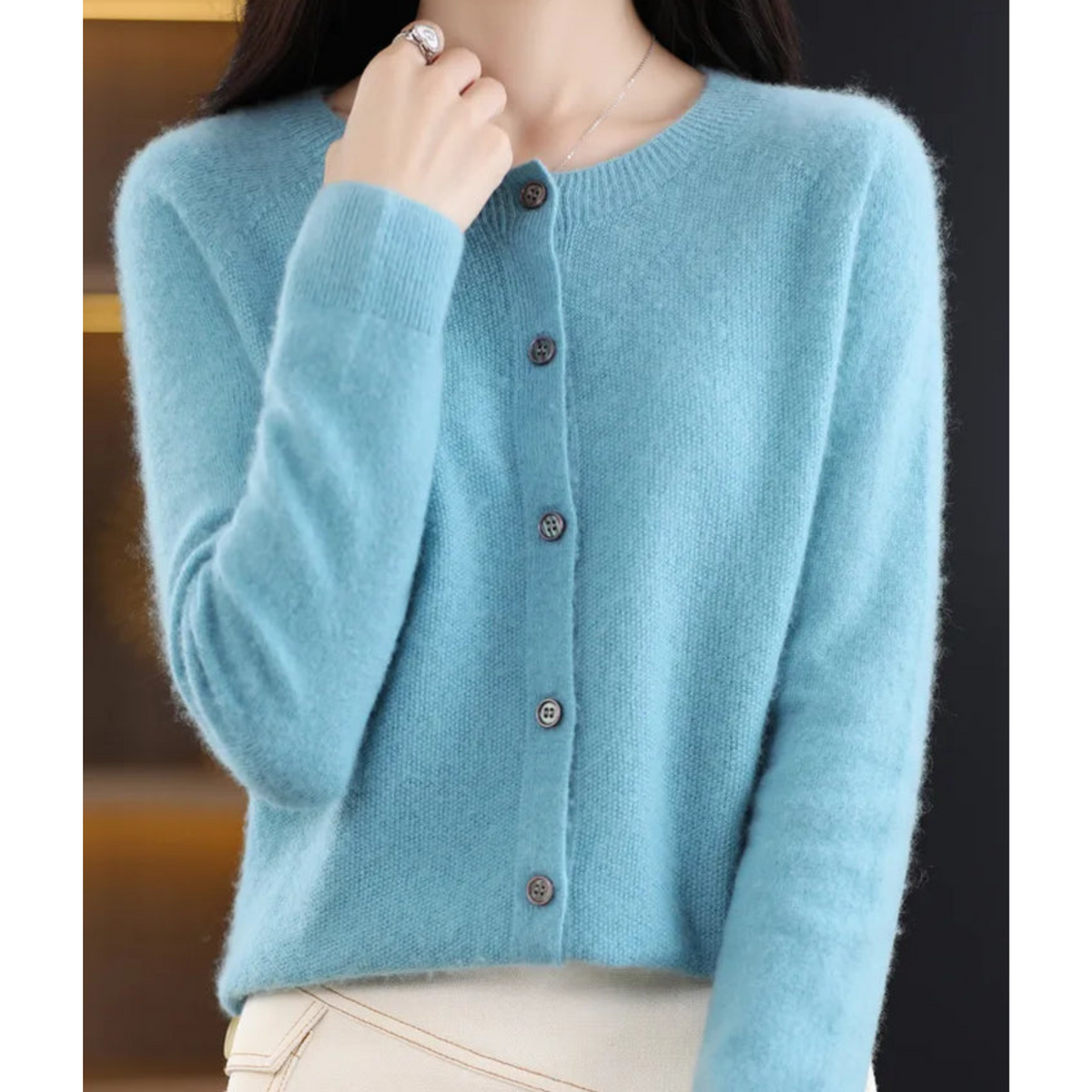 Cardigan Elegante | Lana Merino e Cashmere con Girocollo
