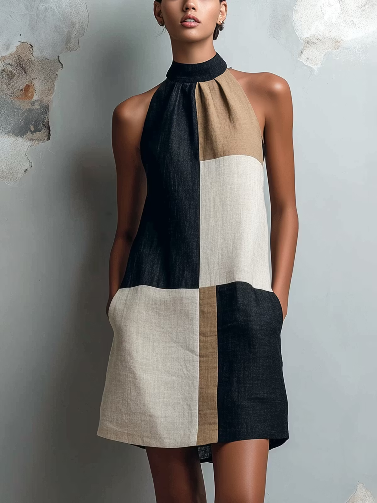 SABRINA | Abito corto color block con scollo all’americana