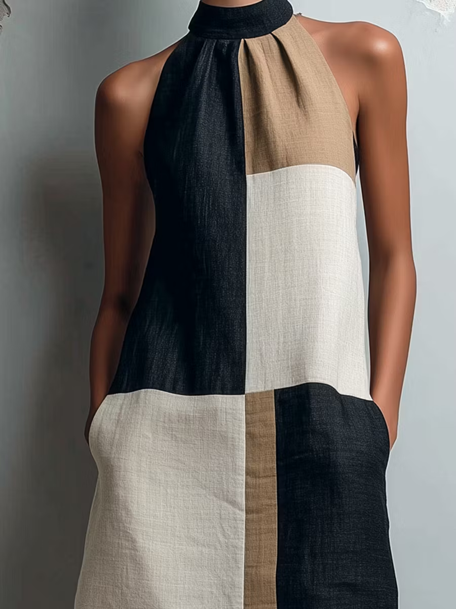 SABRINA | Abito corto color block con scollo all’americana