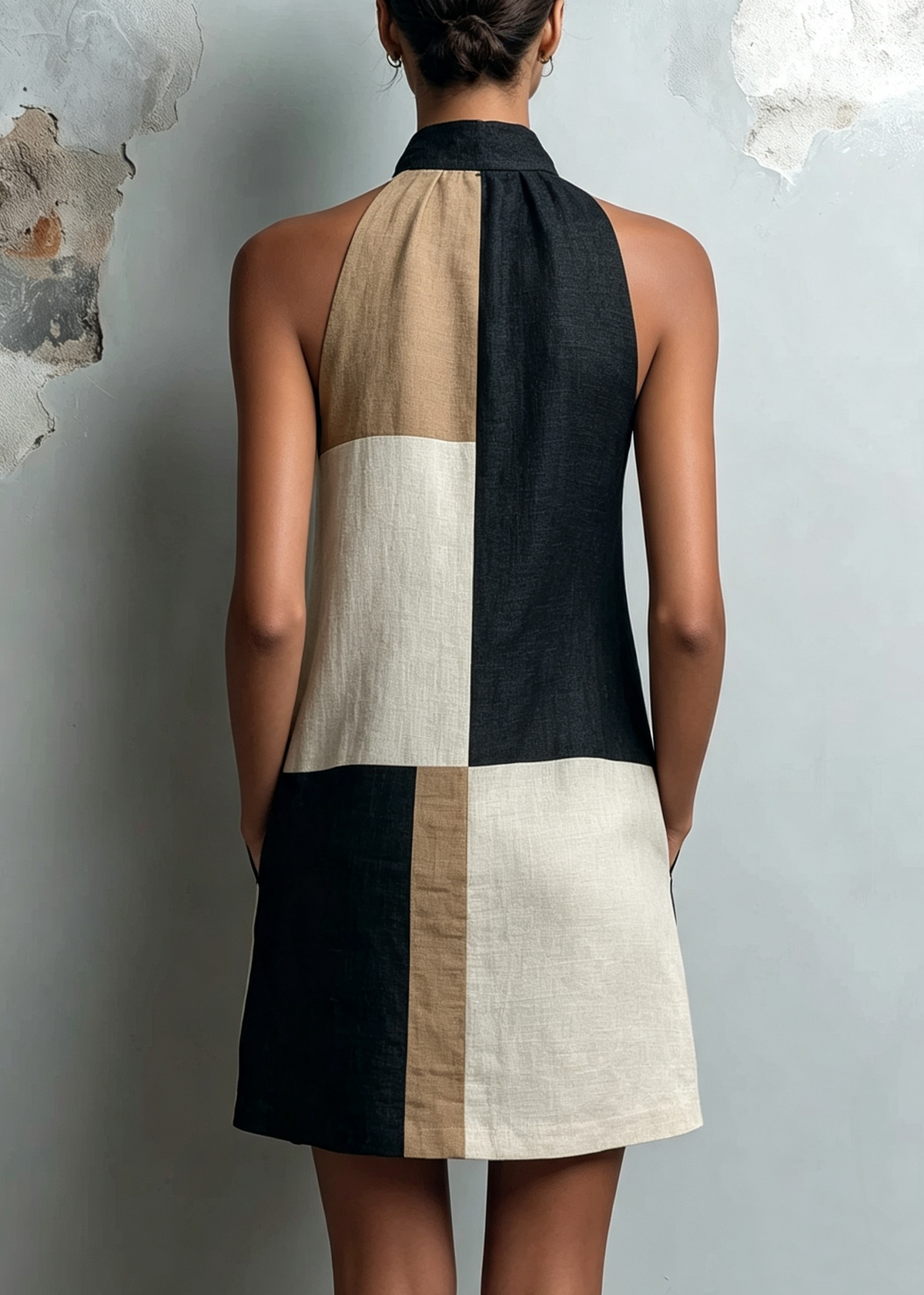 SABRINA | Abito corto color block con scollo all’americana