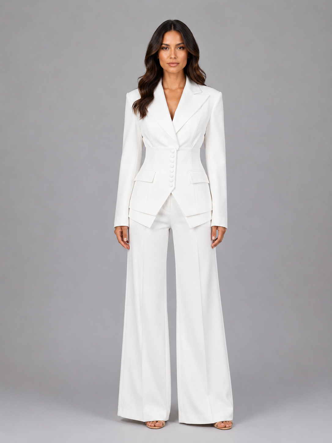Tailleur Donna | Completo Tre Pezzi con Vita Definita e Pantaloni Palazzo