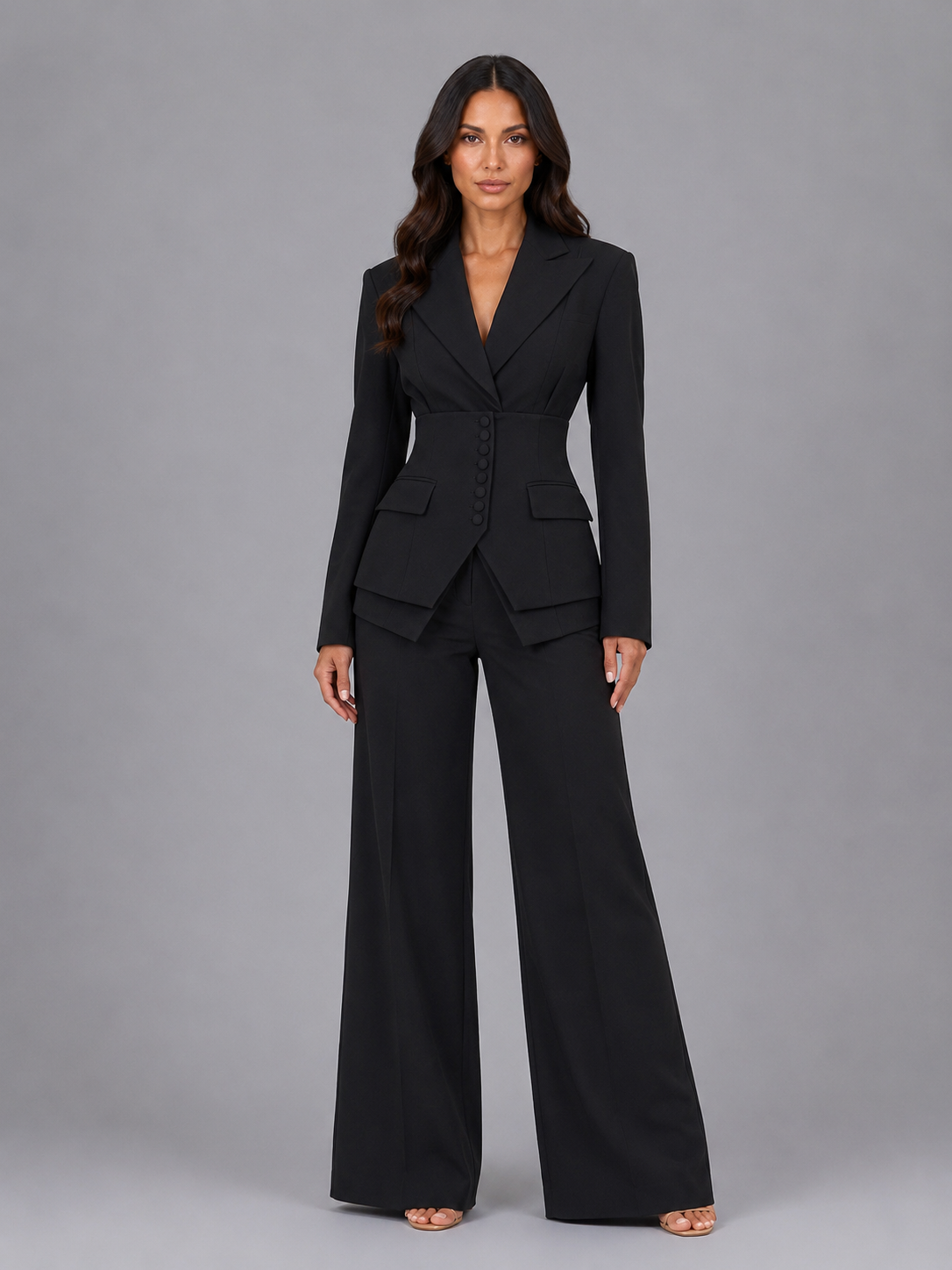 Tailleur Donna | Completo Tre Pezzi con Vita Definita e Pantaloni Palazzo