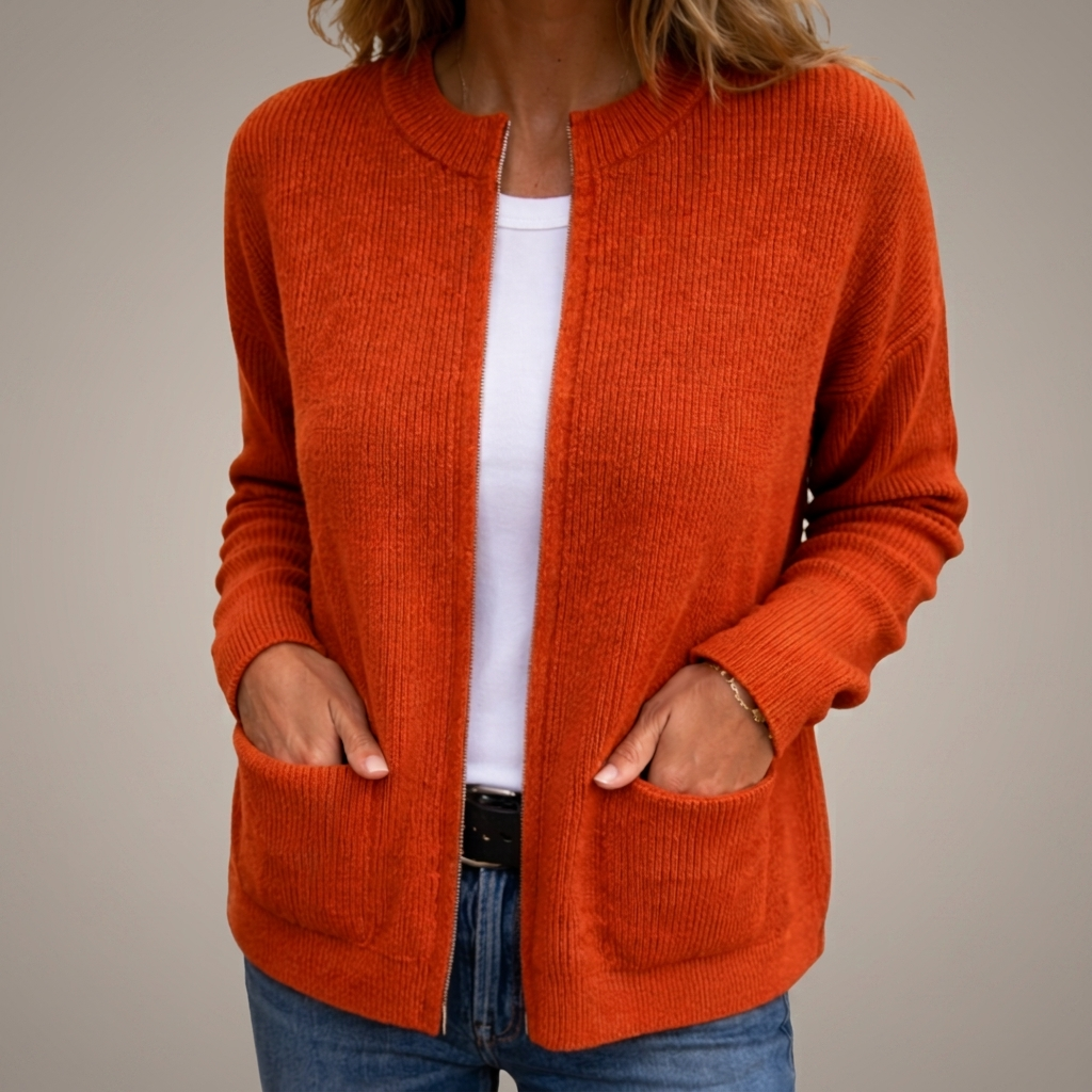Colette | Cardigan in Maglia Calda con Zip e Tasche